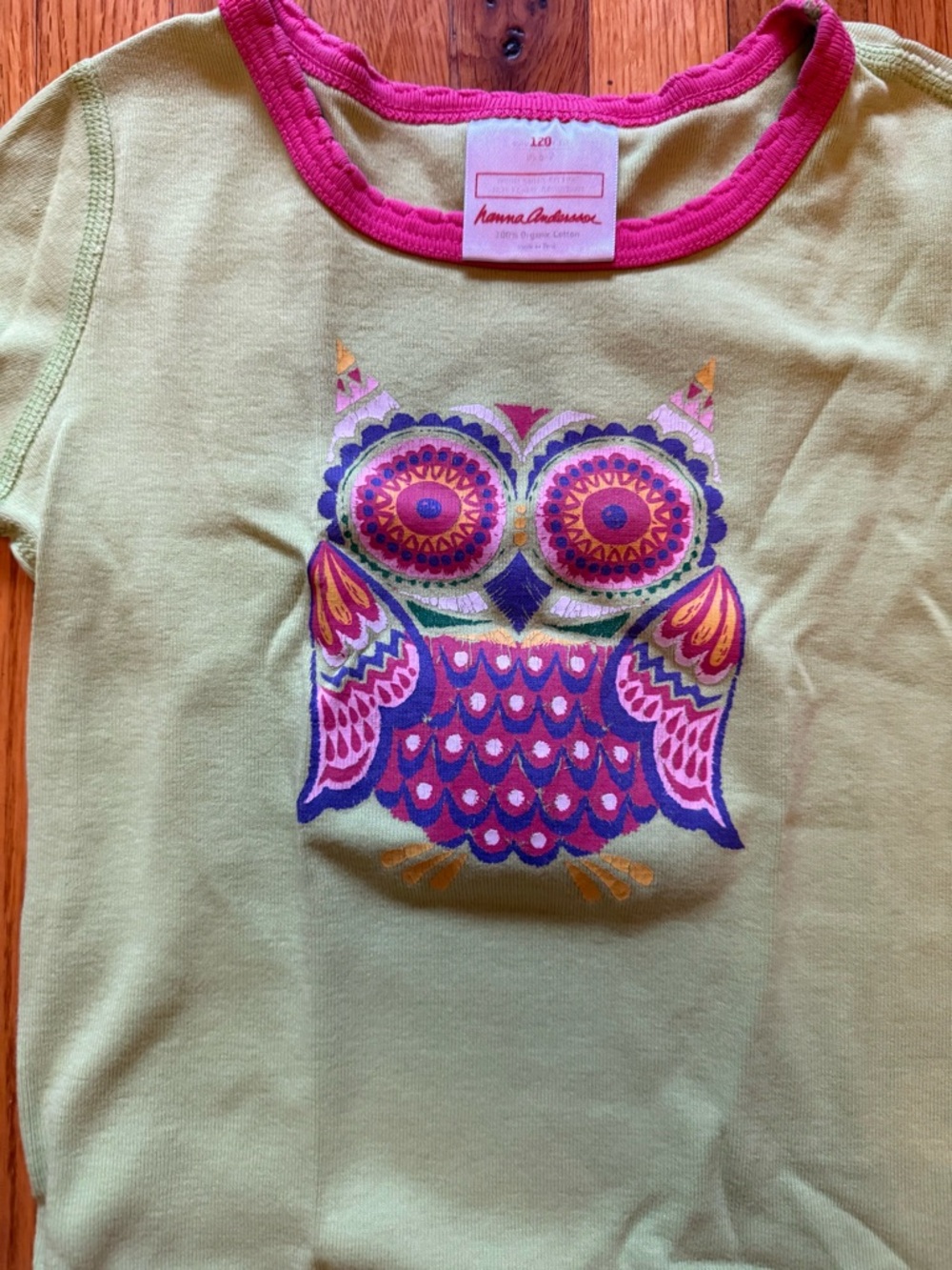 Hanna Andersson Green Owl Top & Pink Polka Dot Pajama Set - Picture 3 of 5